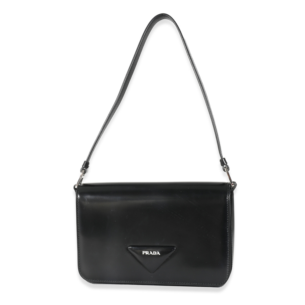 Prada Black Brushed Leather Shoulder Bag - Picture 1 of 8
